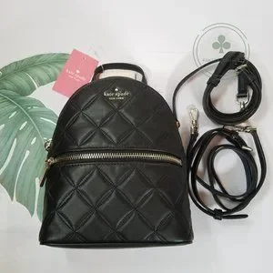 MAKE AN OFFER Kate Spade Natalia  Mini Convertible Backpack Quilted Black Kate Spade Natalie Black Velvet Mini Backpack, Quilted  main image 3